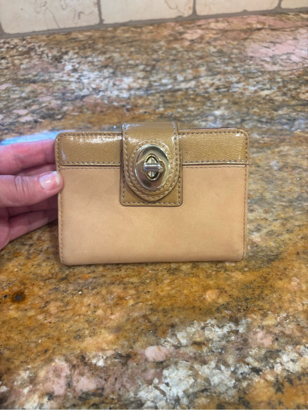 Coach Leather Turn-Lock Wallet - Tan
